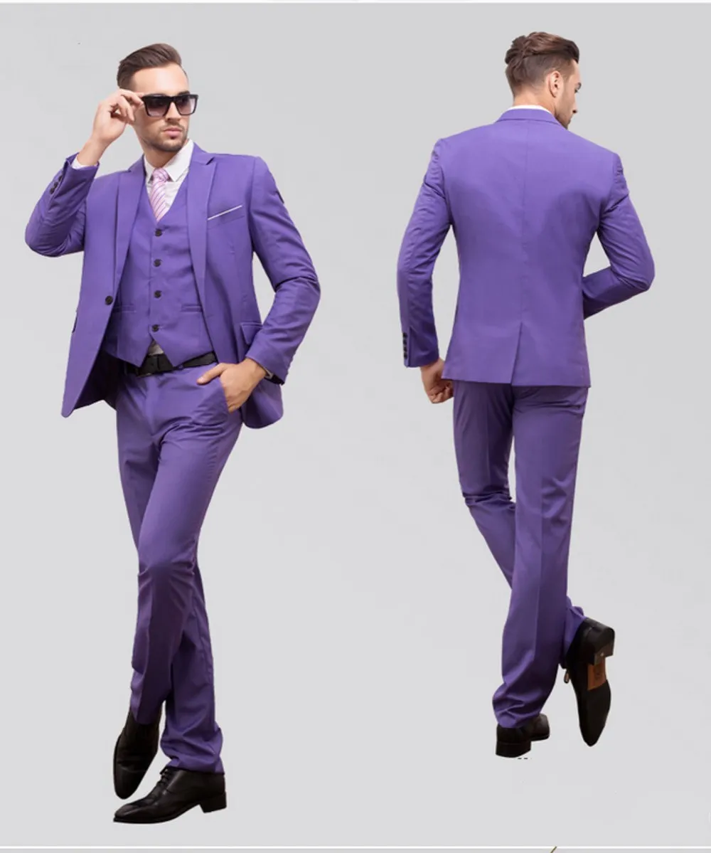Violet Groom Tuxedos Notch Lapel Center Vent Hommes Robe De Mariée Excellent Hommes D'affaires Prom Blazer 3 Pièce Costume (Veste + Pantalon + Cravate + Gilet) 1012
