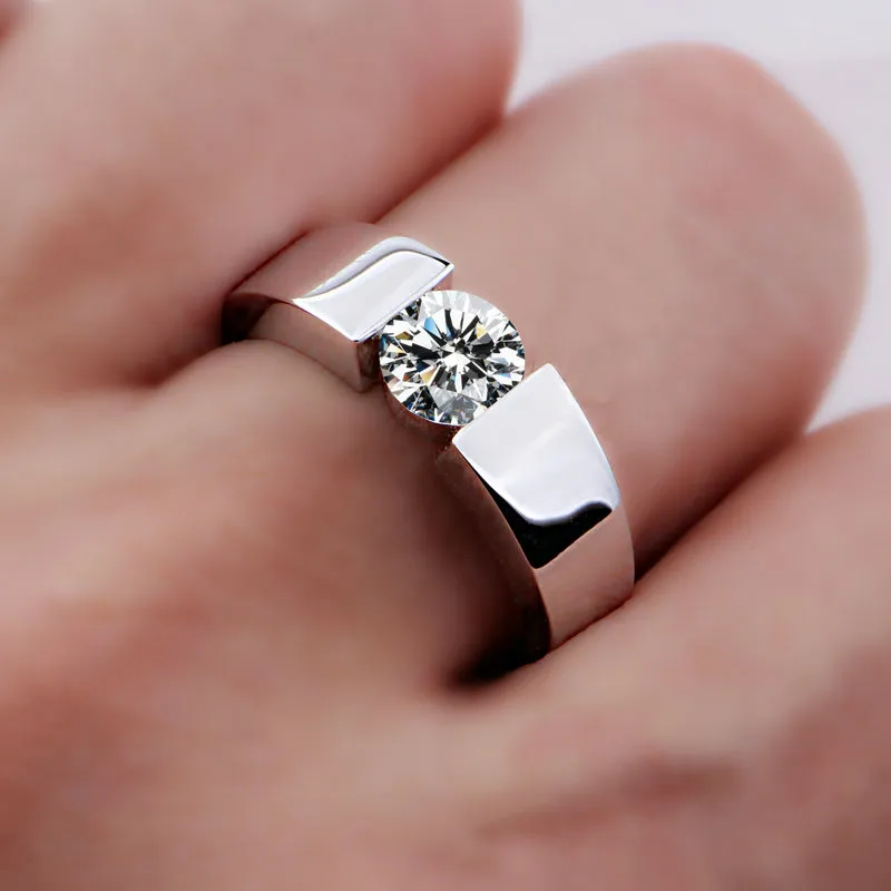 Klasyczne 100% oryginalne solid 925 Srebrne Pierścienie Zestaw 6 mm 1ct Cz ​​Sona Diamond Pierścionek zaręczyn