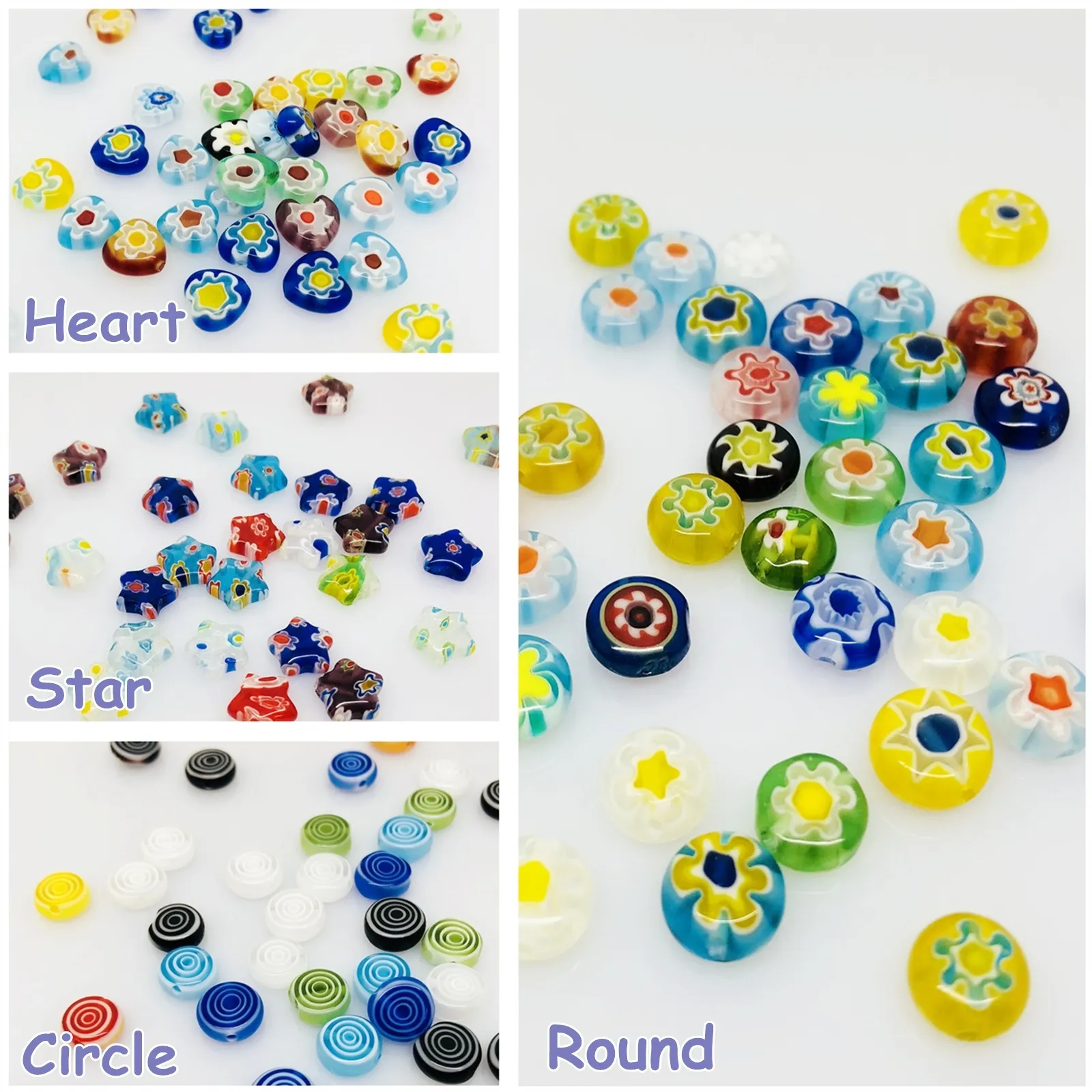 6/8/10/12/14mm Lampwork Bead Flower Spacer Beads Round/Heart/Star Flat Ball Hole Beads Colorful Clear Glass Bead DIY Jewelry Accessories
