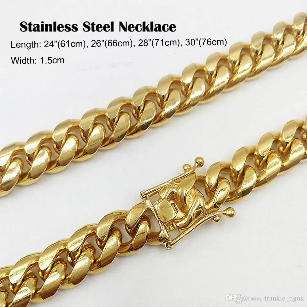 Stainless Steel Jewelry 18K Gold Plated High Polished Miami Cuban Link Necklace Men Punk 14mm Curb Chain Dragon-Beard Clasp 33282894