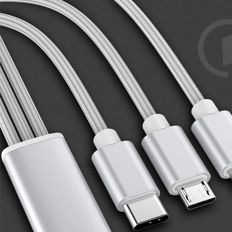 3 in 1 Nylon geflochtenes USB-Kabel Multi 2,4 A Schnellladegerät geflochtenes USB-Typ-C-Typ-C-Micro-USB-Kabel für Android-Smartphones