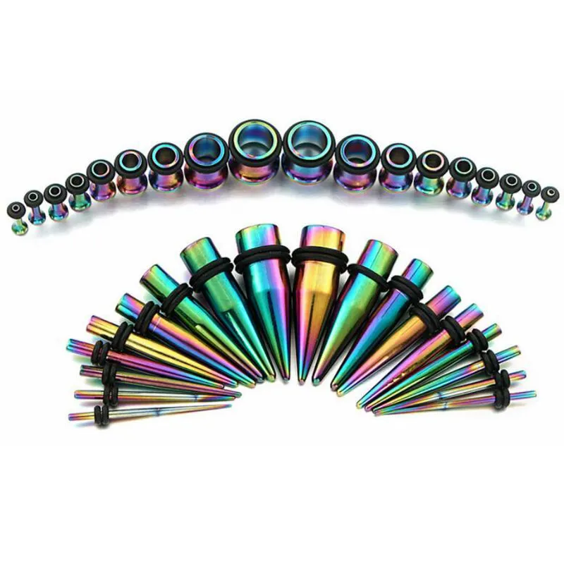 36st ear stretching kit 14g-00g rostfritt stål tapers och pluggar tunnlar öron mätare expander set kropp piercing smycken