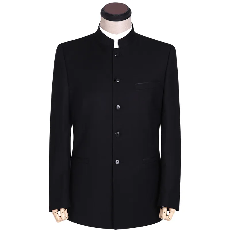 Negro cinco botones padrino de boda mandarín solapa novio esmoquin hombres trajes boda/graduación/cena Best Man Blazer (chaqueta + pantalones)