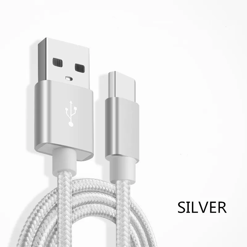 Type C nylon gevlochten micro USB -kabels opladen Synchronisatiegegevens Duurzaam Snel oplaadlader Cord voor Android V8 smartphone