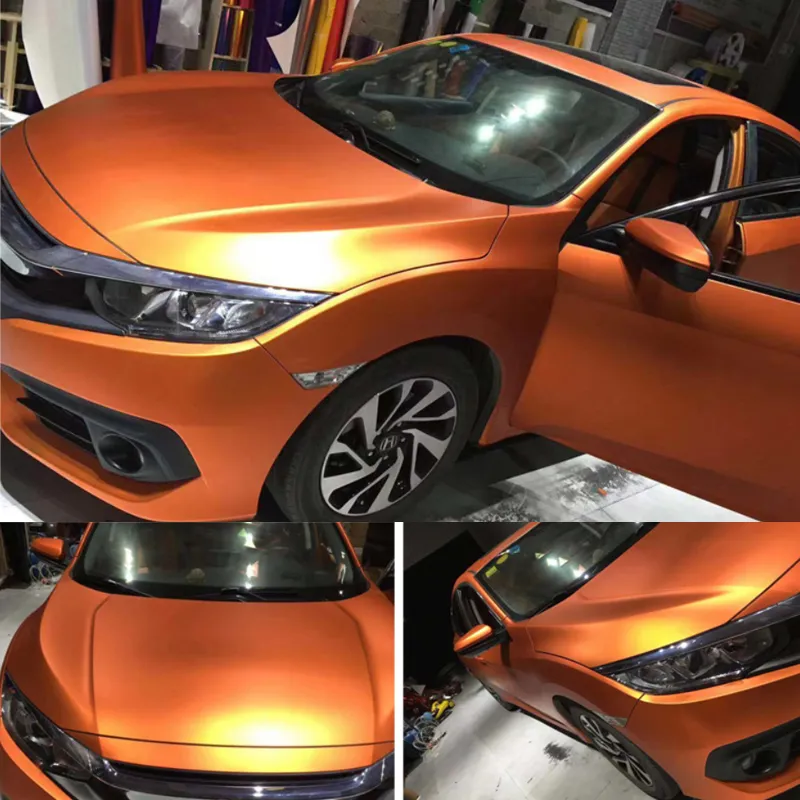 Premium Chrom-Satin-Keramik-Orange-Vinyl-Car-Wrap-Folie mit blasenfreier Luftabgabe, Größe 1,52 x 20 m/5 x 67 Fuß