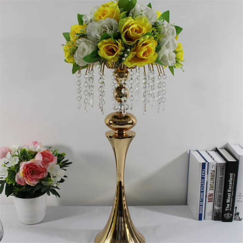 Gold Candle Holders Metal Candlestick Flower Vase Table Centerpiece Event Flowers Rack Road Lead Wedding Home Decor