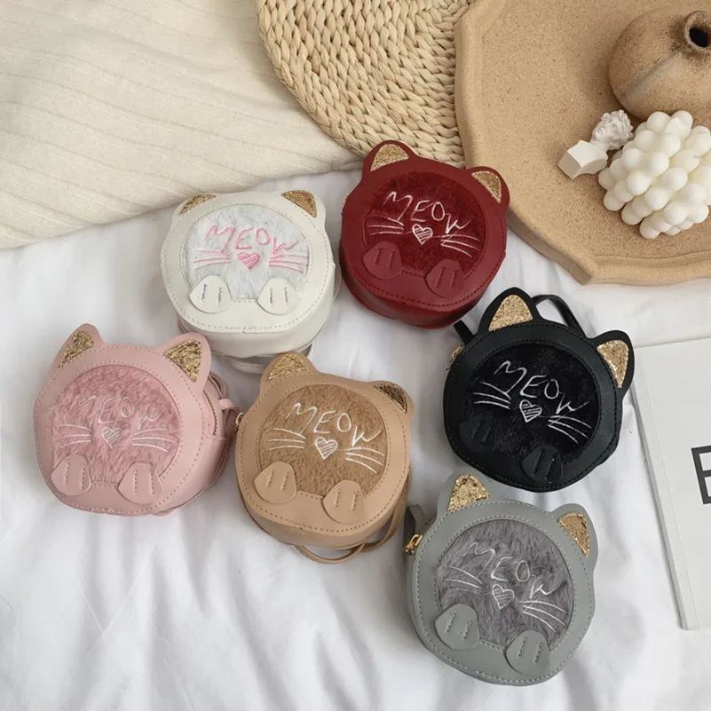 Fashion Kids Fashion Handbags Newest Korean Girls Mini Princess Purses Cute Cartoon Cat One-Shoulder Bags Children Coin Bags Christmas Gift