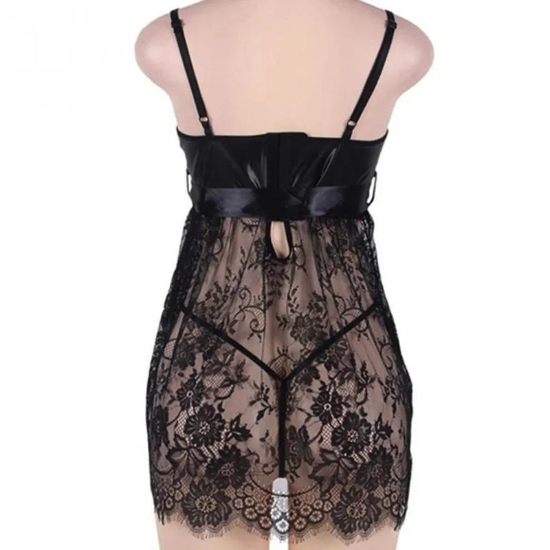 Black Lace Plus Size Babydoll Lingerie Sexy Transparent