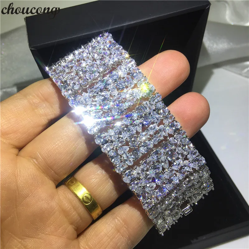 choucong Luxury bracelets White Gold Filled Mutil 5A cz Silver Colors Party Wedding bracelet for women Bridal Gift Width 35mm