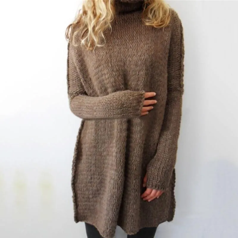 Mode Vinter Sweater 2018 Kvinder Strikkede Pullovere Turtleneck Lange Ærmer Loose Knitwear Casual Solid Jumper Pull Femme