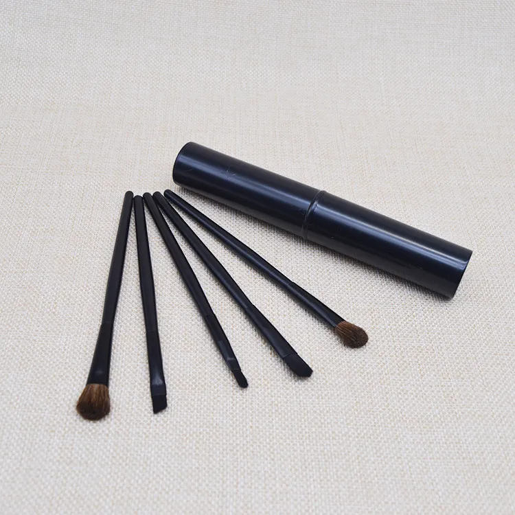 5 pezzi / set Set di pennelli per trucco mini occhi portatili da viaggio per ombretto Eyeliner Sopracciglio Kit di pennelli per labbra Strumenti professionali Tubo di plastica 100 set