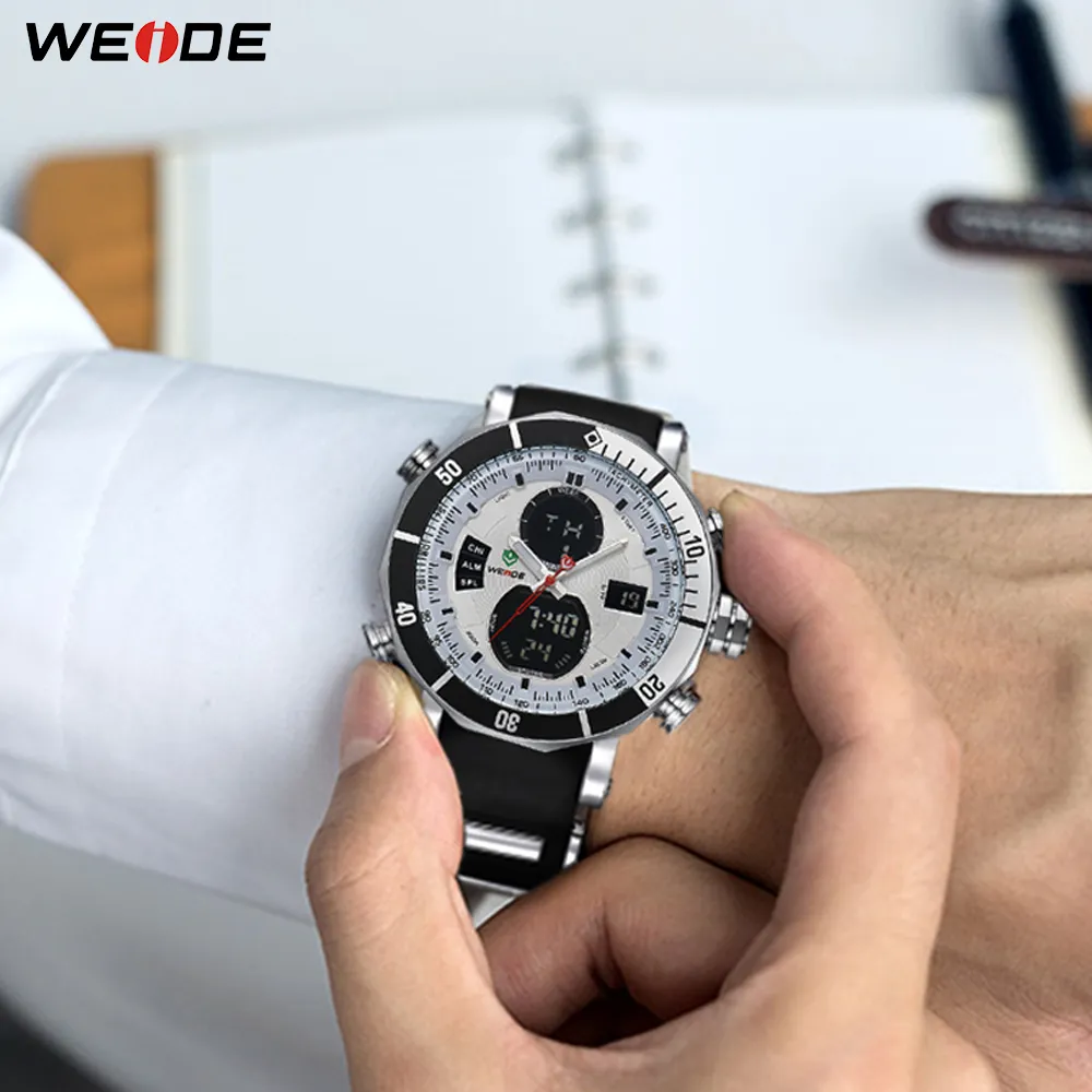 WEIDE Mens Top Luxury Brand Men Watches Quartz Watch Analog Waterproof Sports Army Military Silicone Bracelet Wristwatch Clock