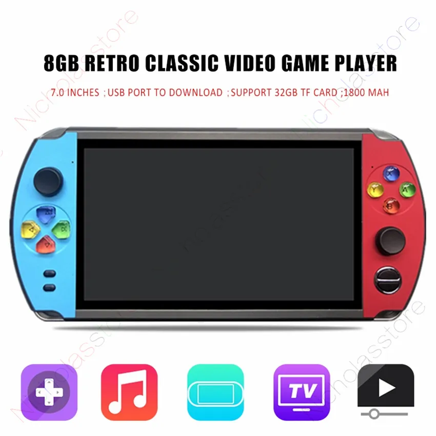 X19 Retro Handheld Video Game Player 7,0 Дюймовый Экран Встроенный.