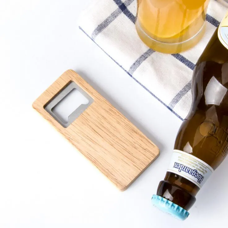 Apribottiglie in legno per birra in acciaio inossidabile con apribottiglie con manico in legno quadrato Accessori da cucina per bar Regalo per feste