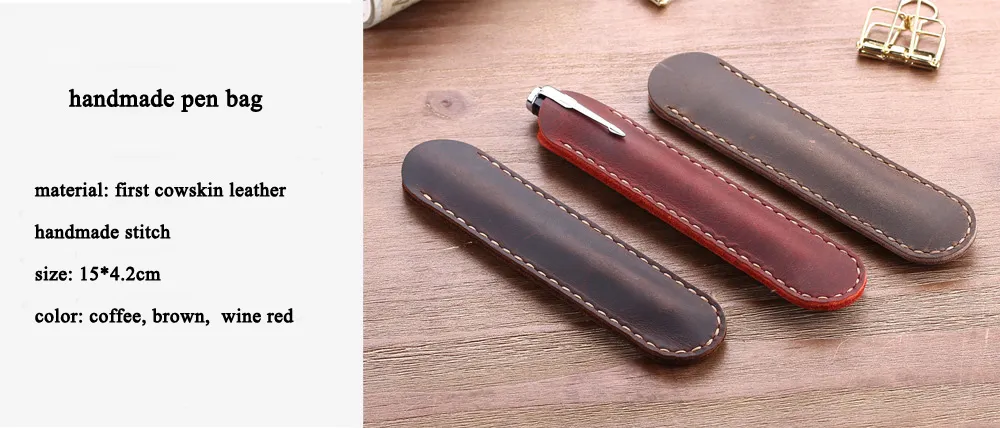 Handmade Genuine Leather Pen Bag, Cowhide Fountain Pen Case Holder