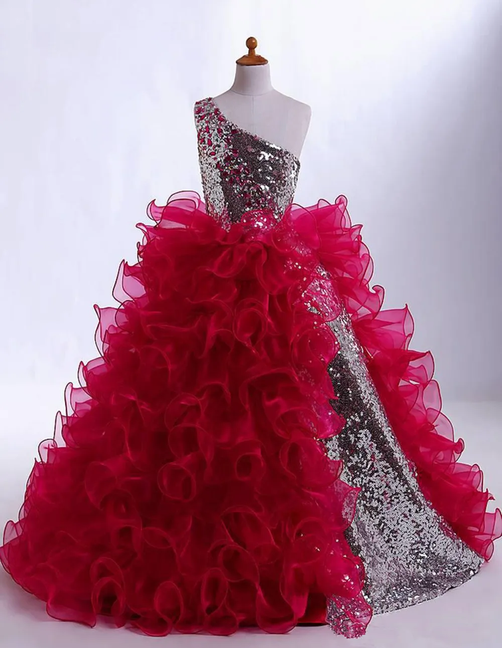DHgate.com:One-Shoulder Sequined Ruffled Organza Ball Gown for Girls ...