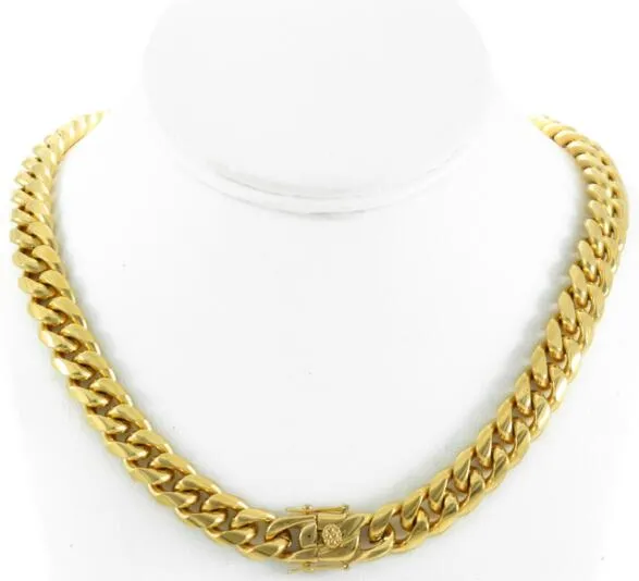 Men's Cuban Miami Link 20 "Cadeia Gargantilha Real 18k Ouro sobre Aço Inoxidável 12mm