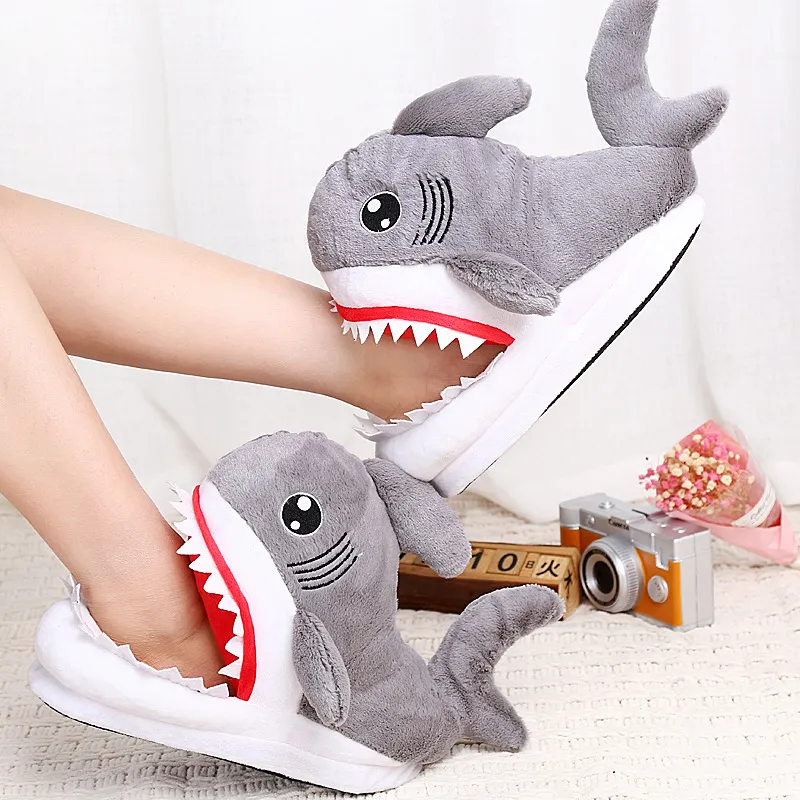 Hot Sale-Winter Super Animal Funny Shoes For Men and Women Warm Soft Bottom Home&House Indoor Floor Shark Shape Furry Slippers