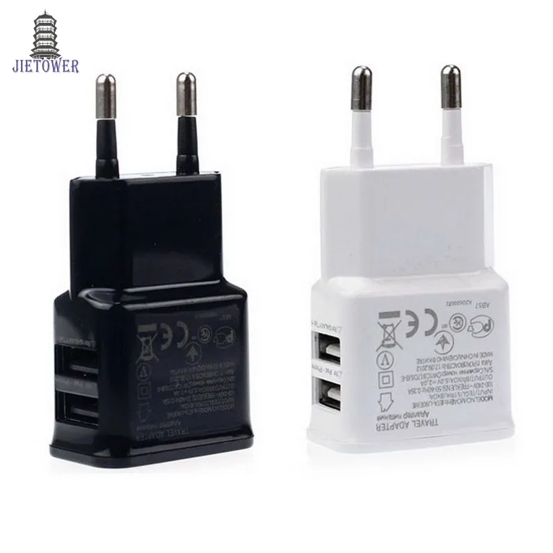 AB / ABD Plug Çift USB 2 Port Cep Telefonu Seyahat Ev Duvar Şarj Adaptörü 2A Samsung iPhone LG HTC Sony Beyaz Siyah 100 adet / grup