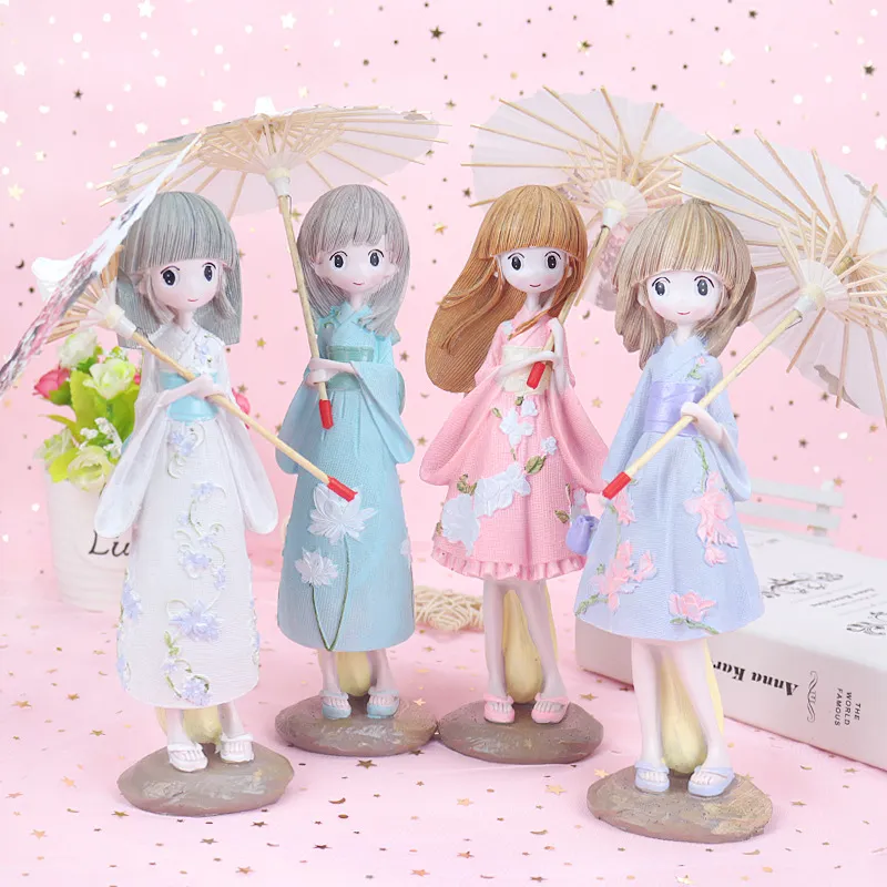 lovely umbrella Japanese kimono girl creative beautiful girl decoration resin crafts gift home decoration Figurines YD0615