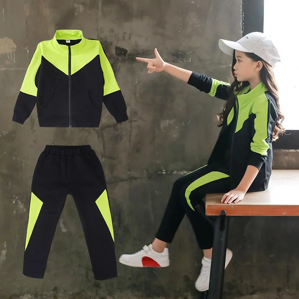 3 färger Girls Clothing Set 2019 Autumn Sports Clothes Set For Girl Children Sport Suit Kids Tracksuit Teenage 10 12 14 år