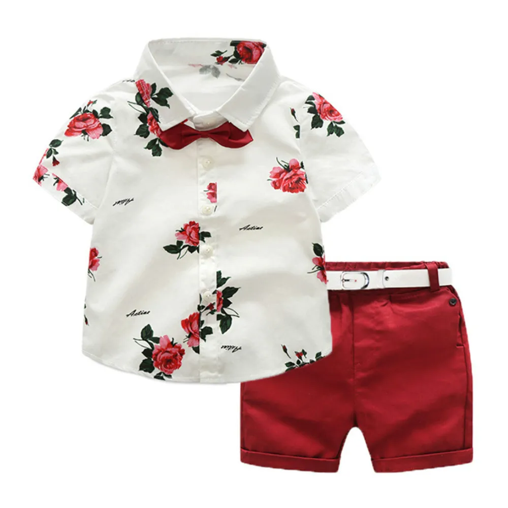 Set di vestiti estivi per bambini a basso prezzo 2019 Abbigliamento per bambini Camicia a maniche corte per bambini + pantaloni Completo per bambini 2 pezzi di vestiti, fiori