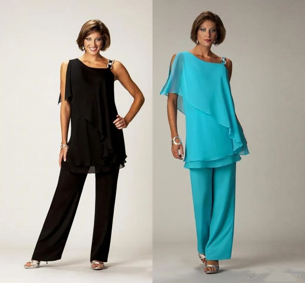 2020 nuevos elegantes trajes de pantal n de dos piezas de gasa para madre de la novia para boda un hombro pantalones escalonados traje de talla