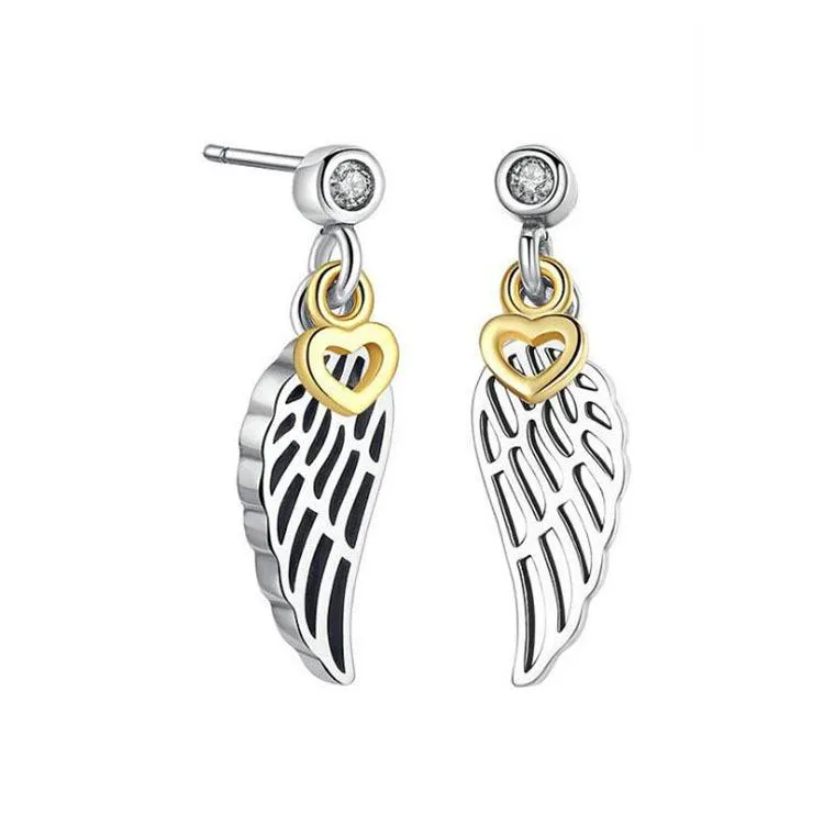 Ny autentiska 925 Sterling Silver Wings Pendant Örhängen Ställ in originallåda för Pandora CZ Diamond Feather Stud Earring för kvinnor