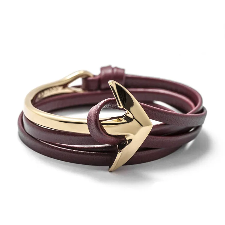 Modeontwerp Cool Mens Beste Qualtiy Handgemaakte Gouden Anchor Armband Kleurrijke Multilayer Lederen Armband te koop