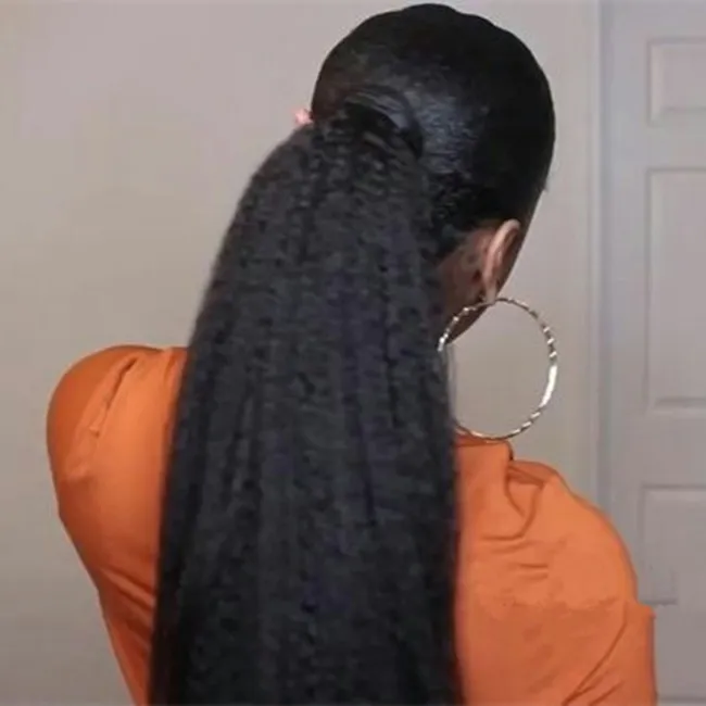 Lady Women Kinky Horsetail Pull on The Rope Coda di cavallo Clip nelle estensioni dei capelli Yaki Straight Puffy Pony Tail 100% capelli umani Posticci