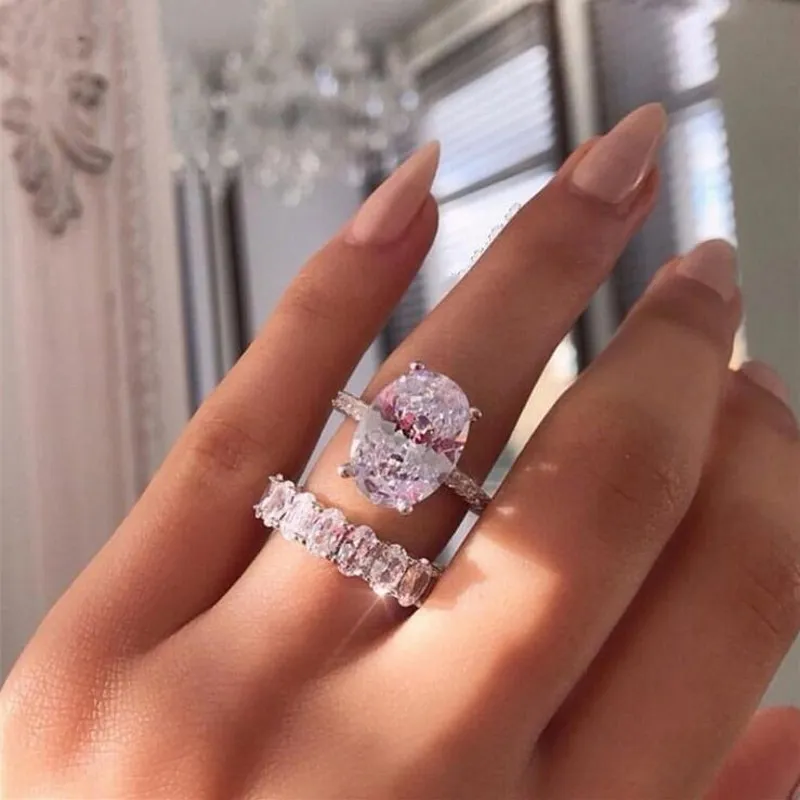 Victoria Wieck Luxe Sieraden Paar Ringen 925 Sterling Zilver Grote Ovaal Geslepen Witte Topaas CZ Diamant Edelstenen Vrouwen Bruiloft verlovingsring