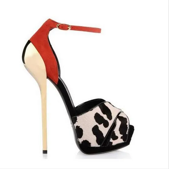 2019 Vendite calde Tacchi alti di lusso Stampa leopardata Sandalo di marca Sexy Scarpe con tacco open-toe Moda cinturino alla caviglia Tacco 14 cm Donna Décolleté Scarpe da festa