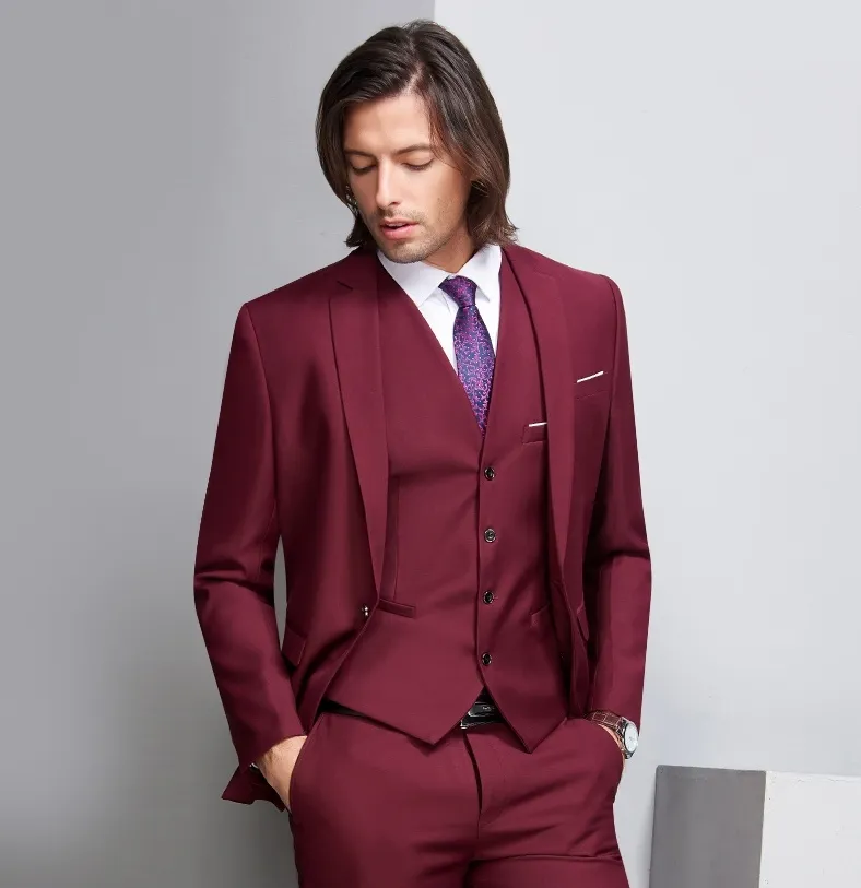 男性用の結婚式のタキシード ディープワインレッドフォーマルメンズ