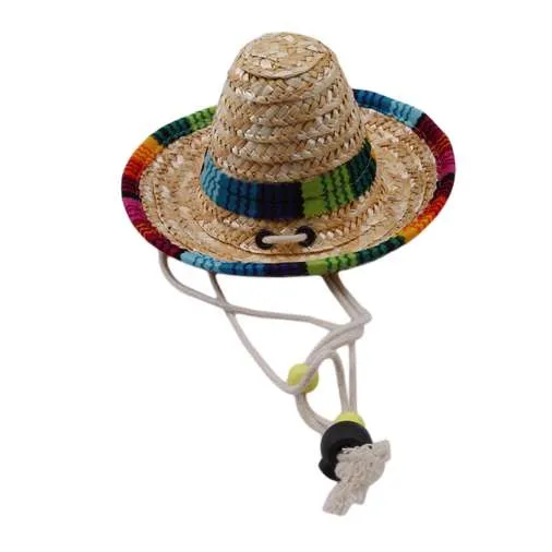 Sombrero di paglia Cappello messicano Fibbia regolabile per animali domestici Cappello di gatto di paglia multicolore per animali domestici