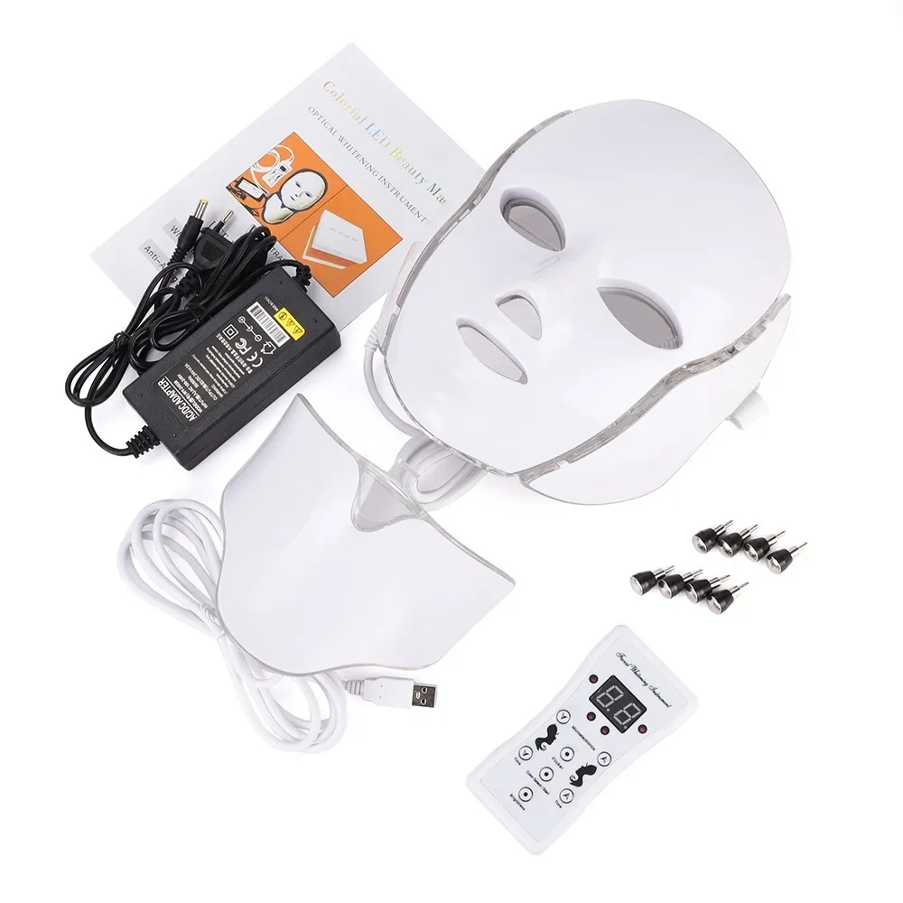 7 färger ljus LED ansiktsmask med hals Hudföryngring Ansiktsvård Behandling Skönhet Anti akneterapi Whitening Instrument freeshipping
