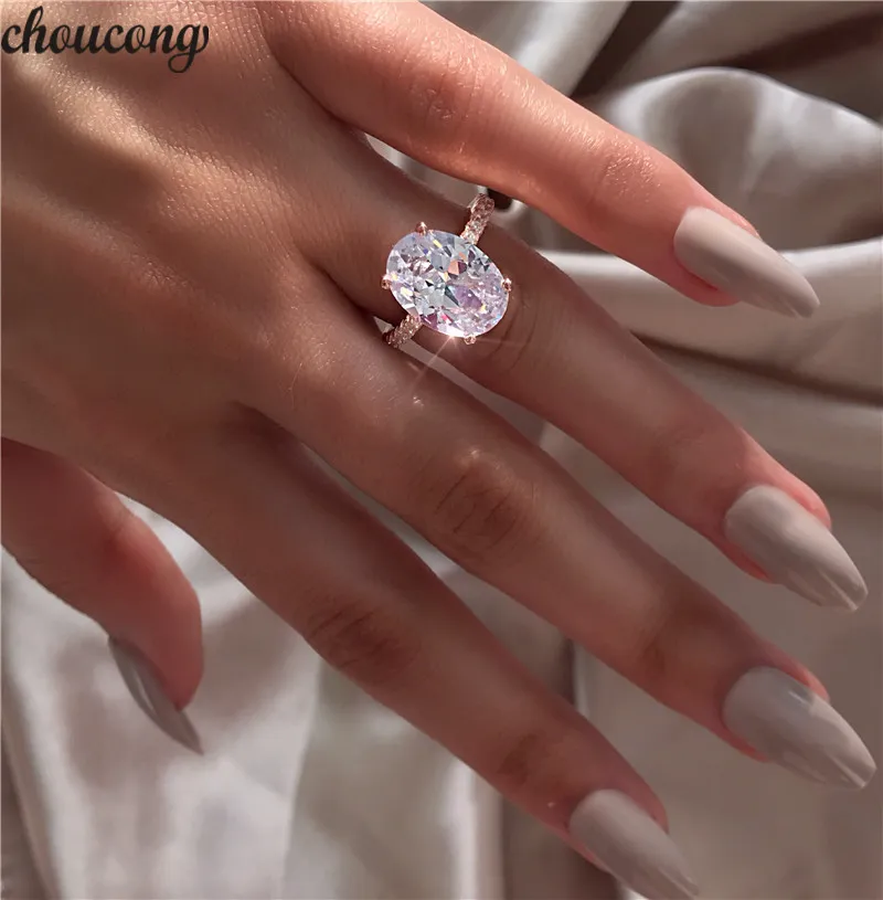 choucong Promise Finger Ring Rose Gold Filled 925 Silver Oval cut 3ct Diamond cz Engagement Band Rings For Wome Wedding Jewelry