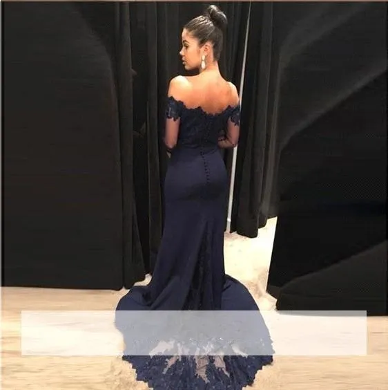 navy blue mermaid lace prom dress Alison Royal Blue Mermaid Spaghetti Straps Corset Back Satin Prom Dress Navy Blue / 6