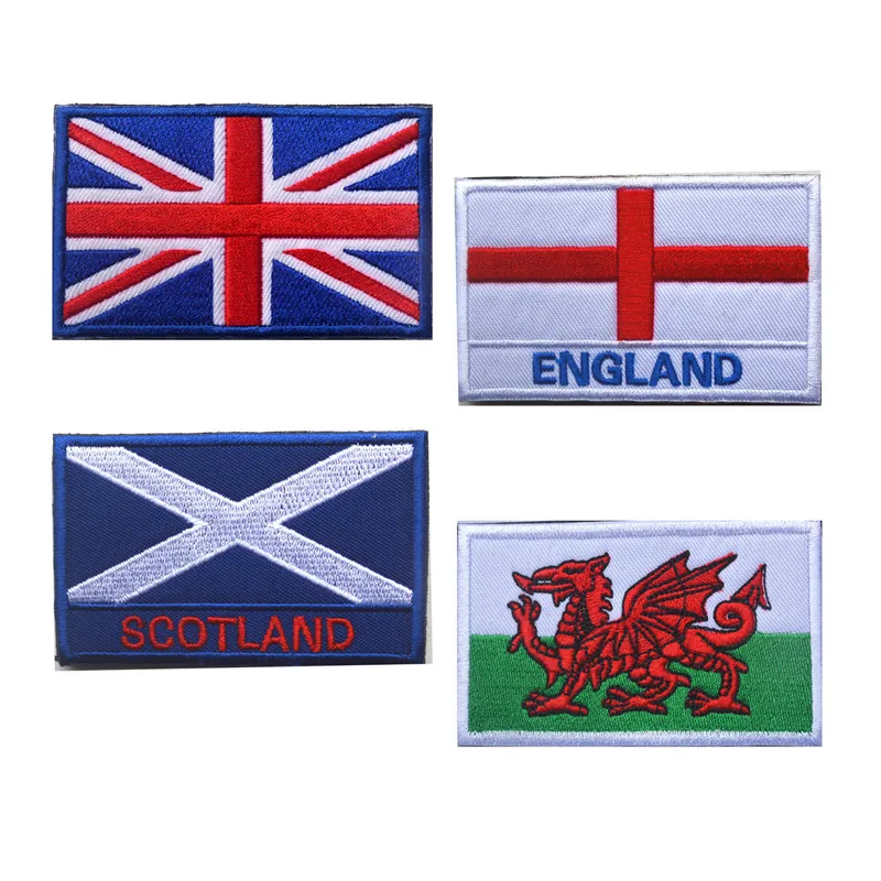 Patches de bandeira do país, região, Reino Unido, Inglaterra, Escócia, País de Gales, emblemas militares táticos bordados em 3D para roupas com HookLoop