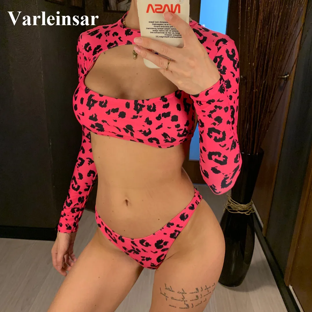 Novo verde sexy luva longa biquíni 2019 mulheres swimwear feminino maiô três peças conjunto de biquíni banheiro banhos de banho nadar v1016g y19062801