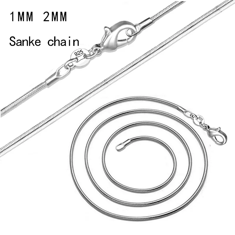 1mm 2mm 925 esterlina prata cobra cadeias gargantilha colares jóias em massa opcional tamanho 16 18 20 22 24 28 28 30 polegadas