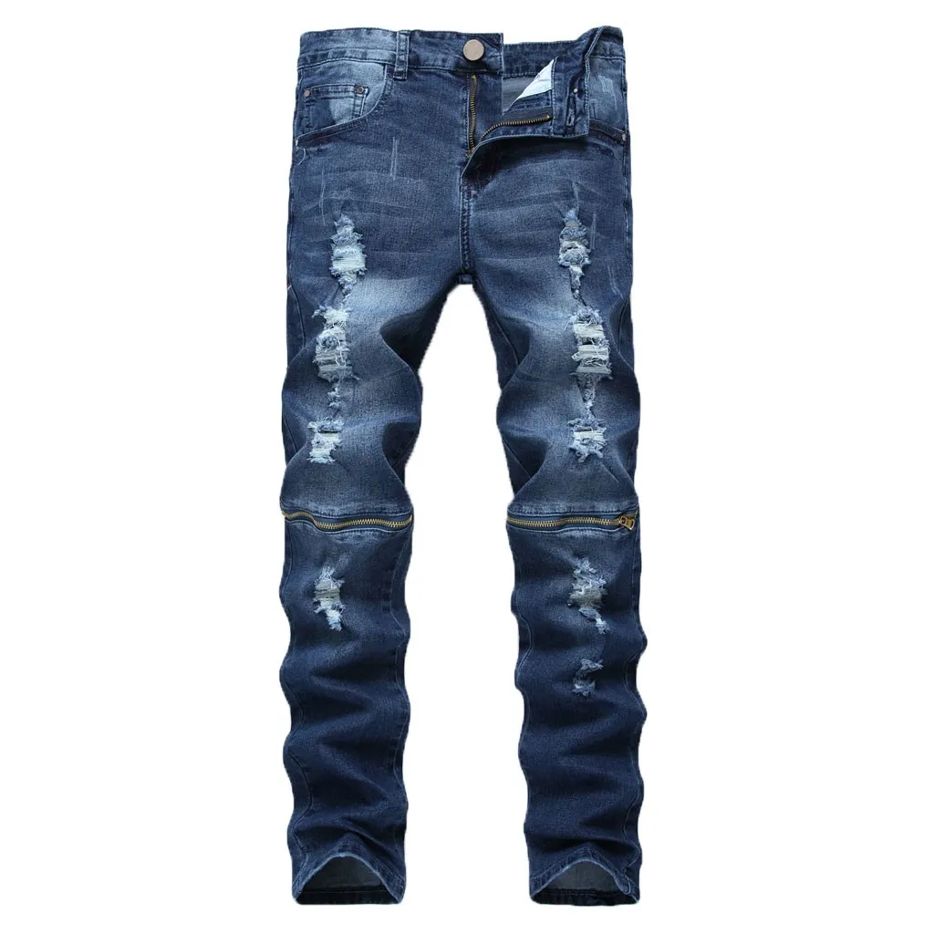 2019 männer Stilvolle Zerrissene Jeans Hosen Biker Dünne Gerade Hip Hop Ausgefranste Denim Hosen Neue Mode Skinny Jeans # G3