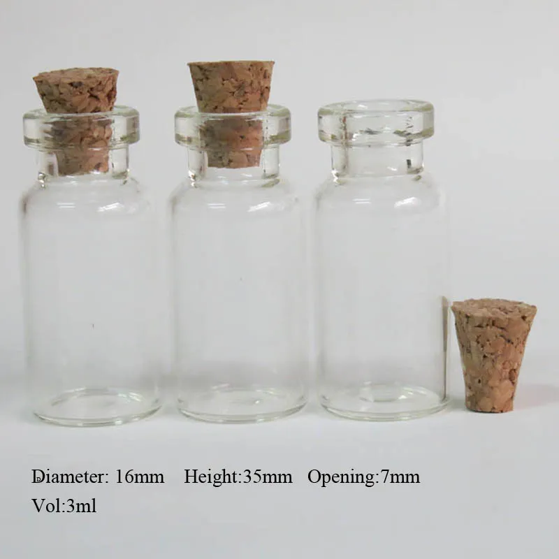 100 × 3ML زجاجة البسيطة واضح العنبر الزجاج مع كورك خشبي 3CC الصغيرة قوارير عينة إفراغ زجاجة رغبة المستخدمة في التخزين هدايا