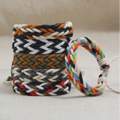 Colorful Couple Handmade Woven Rope Bracelet Multicolor Wax Line Braid Bracelets Adjustable Bangles Vintage Bohemian Friendship Jewelry Gift