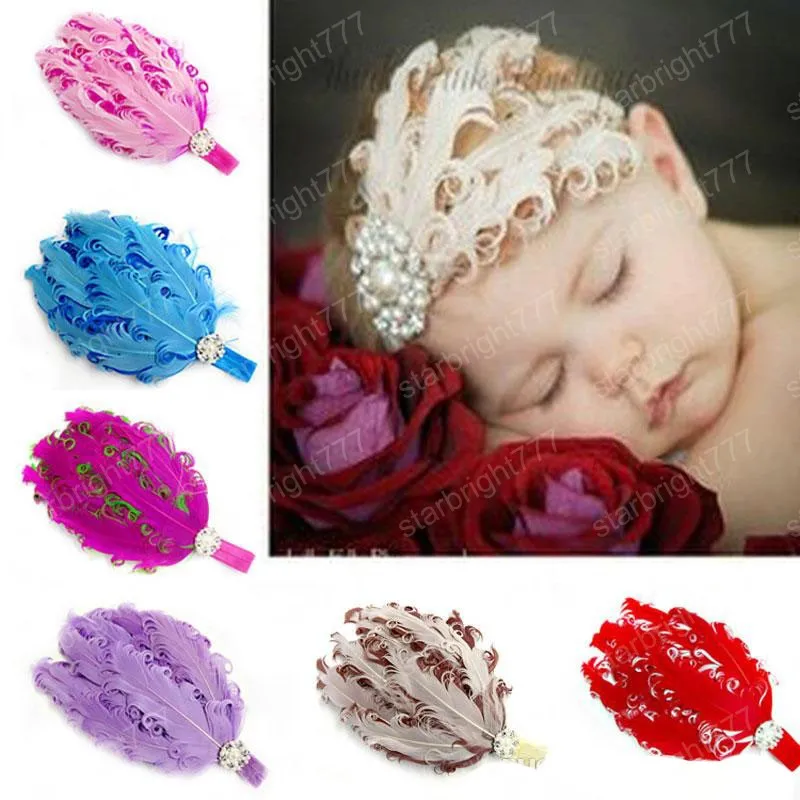 Hot Baby Girl Girls Pióro Pearl Rhinestone Opaski Placówki Dla Dzieci Akcesoria Do Włosów Princess Hairbands Dzieci Dziewiątki Darmowa Wysyłka