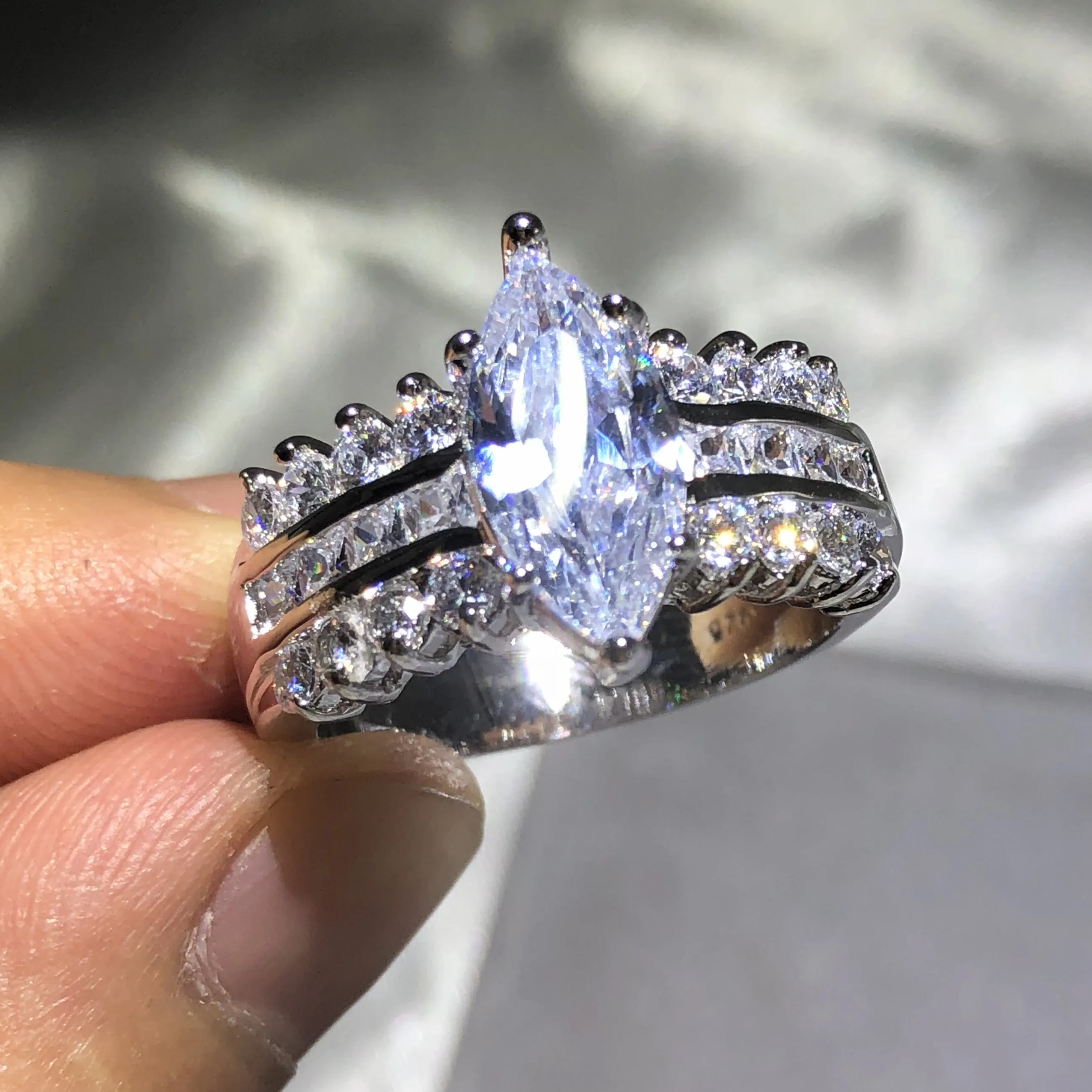 Women's Simulated Opal Marquise Statement Ring – 925 Sterling Silver, Size 10 - View #3