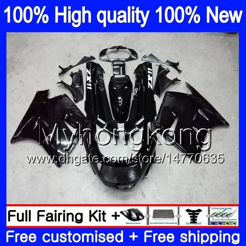 Body For KAWASAKI ZZR 1100 CC ZX-11R 1990 1991 1992 205MY.1 ZX 11R ZZR1100 ZX11 R ZZR-1100 ZX-11 R ZX11R 90 91 92 Nice Glossy black Fairing