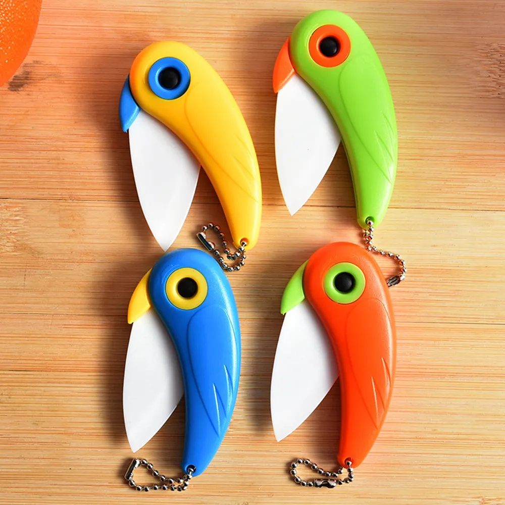 鳥のセラミックナイフポケットの折りたたみ4色フルーツのパラリングナイフABSハンドルキッチンツールガジェット