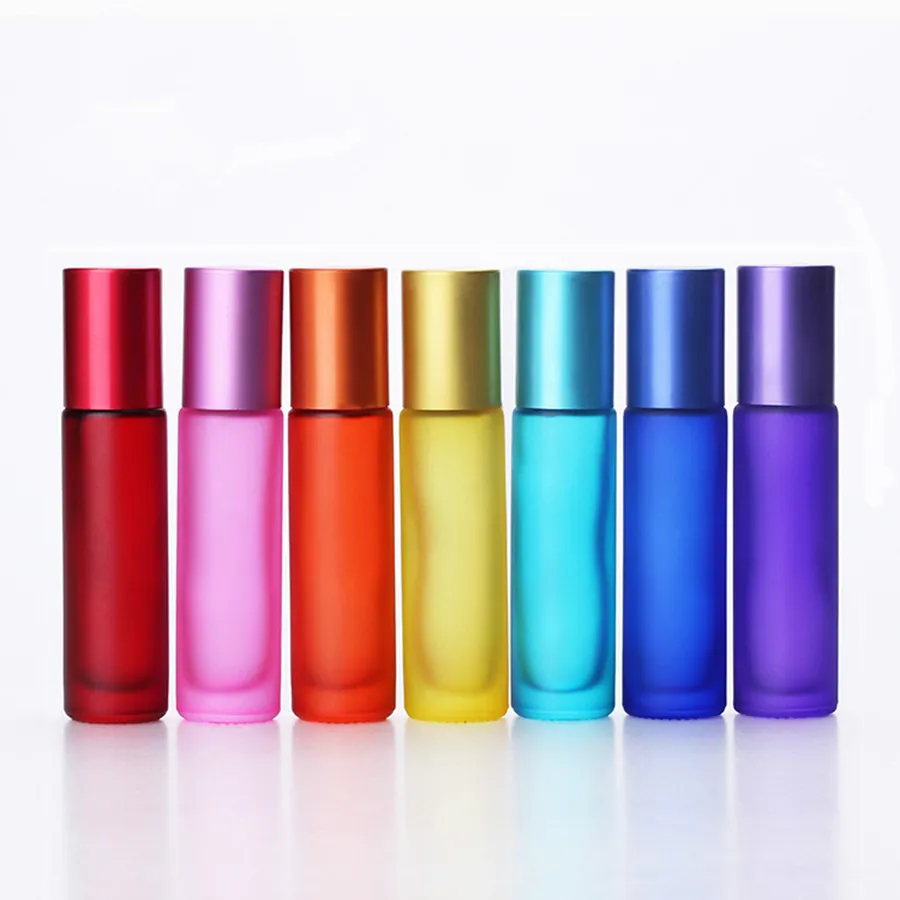 Bouteille de parfum en verre vide 10ml avec le récipient coloré RRA1348 d'huile de voyage portative de mini de voyage portatif d'acier inoxydable