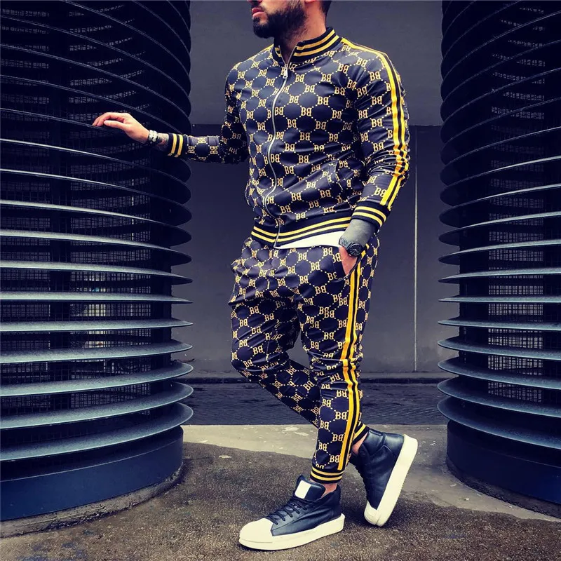 New Colorful Plaid Men Casual Set Autumn Tracksuit Set Male Sweatshirt Pocket Fashion Jackets Men Tracksuit Sets Mens