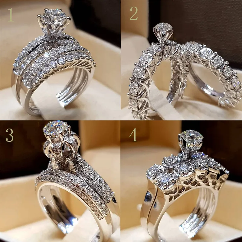 Несколько стиль Bling Bling горный хрусталь обручальное кольцо женщины Циркон свадебный комплект кольцо подарок для пары любовь высокое качество
